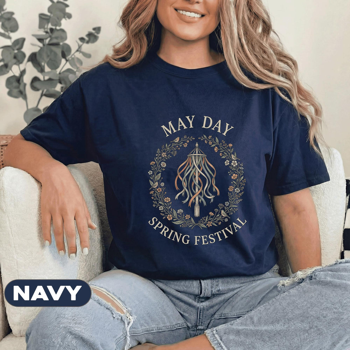 May Day Spring Festival Shirt Vintage Floral Wreath Tee Boho Maypole Nature Lover Cottagecore Aesthetic Top