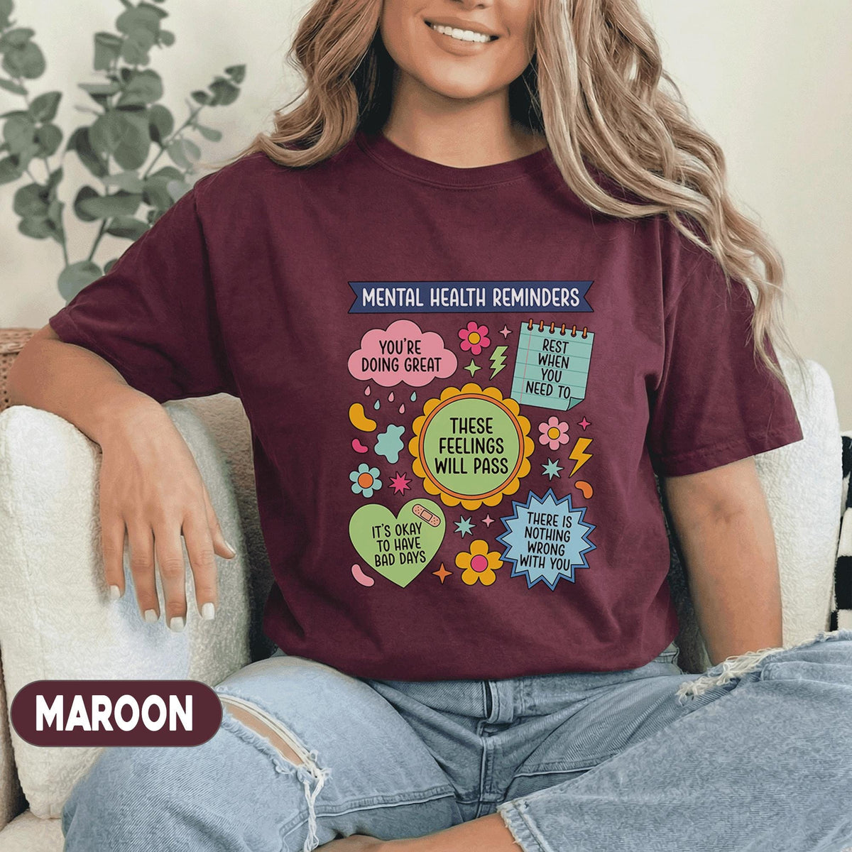 Mental Health Reminders Shirt Positive Affirmations Tee Self Care Quotes T Shirt Inspirational Therapy Gift Colorful Unisex Green Shirt