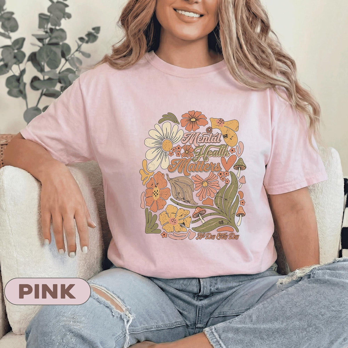 Mental Health Matters Shirt Retro Floral Design Forest Green Tee Mental Health Awareness Gift Vintage Flower Boho Support Shirt