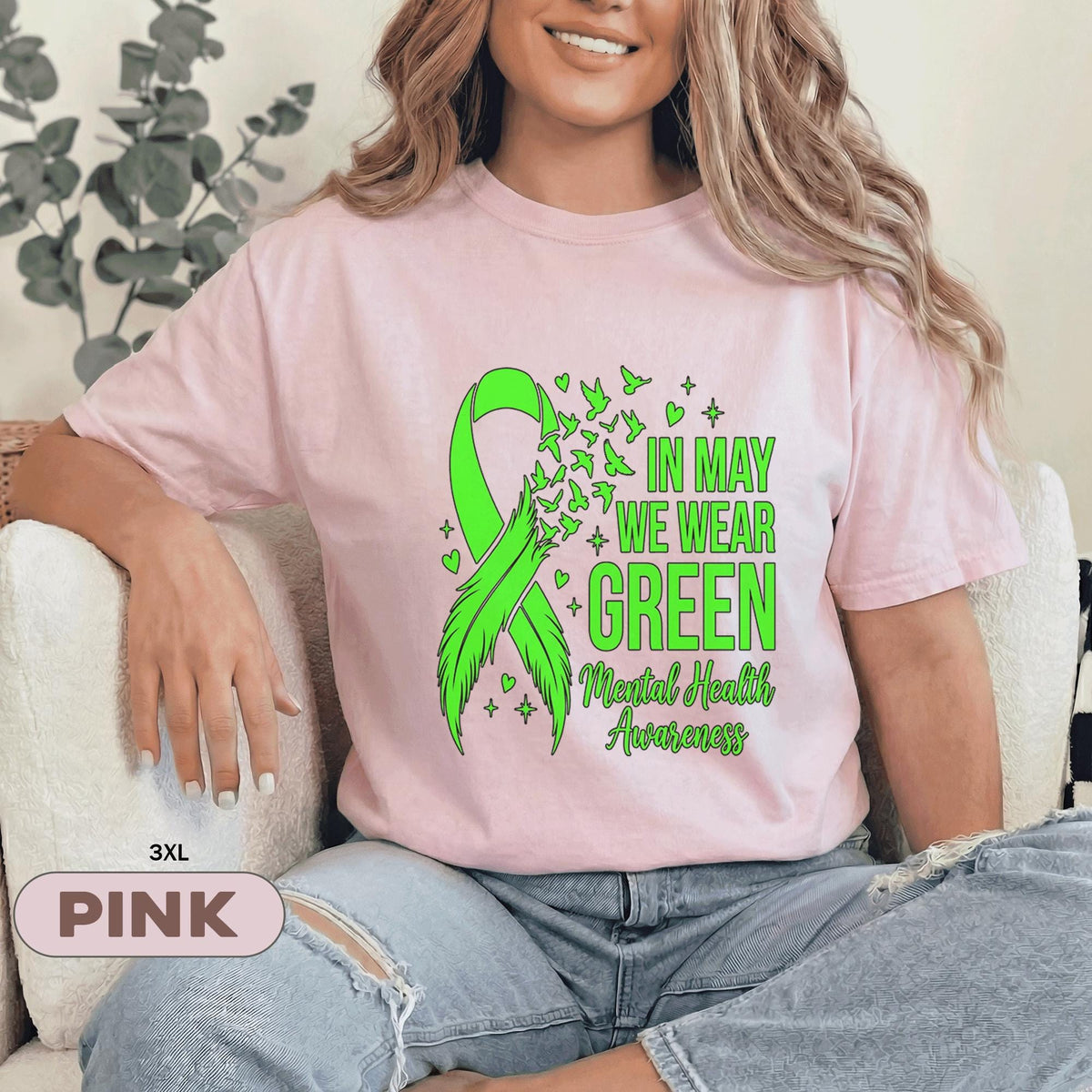 In May We Wear Green Shirt Mental Health Awareness Ribbon Tee Inspirational Support Quote Gift Unisex Green T Shirt