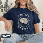 Protect Your Peace Shirt Mental Health Awareness Tee Brain Laurel Design Inspirational Self Care Quote Unisex Black T Shirt