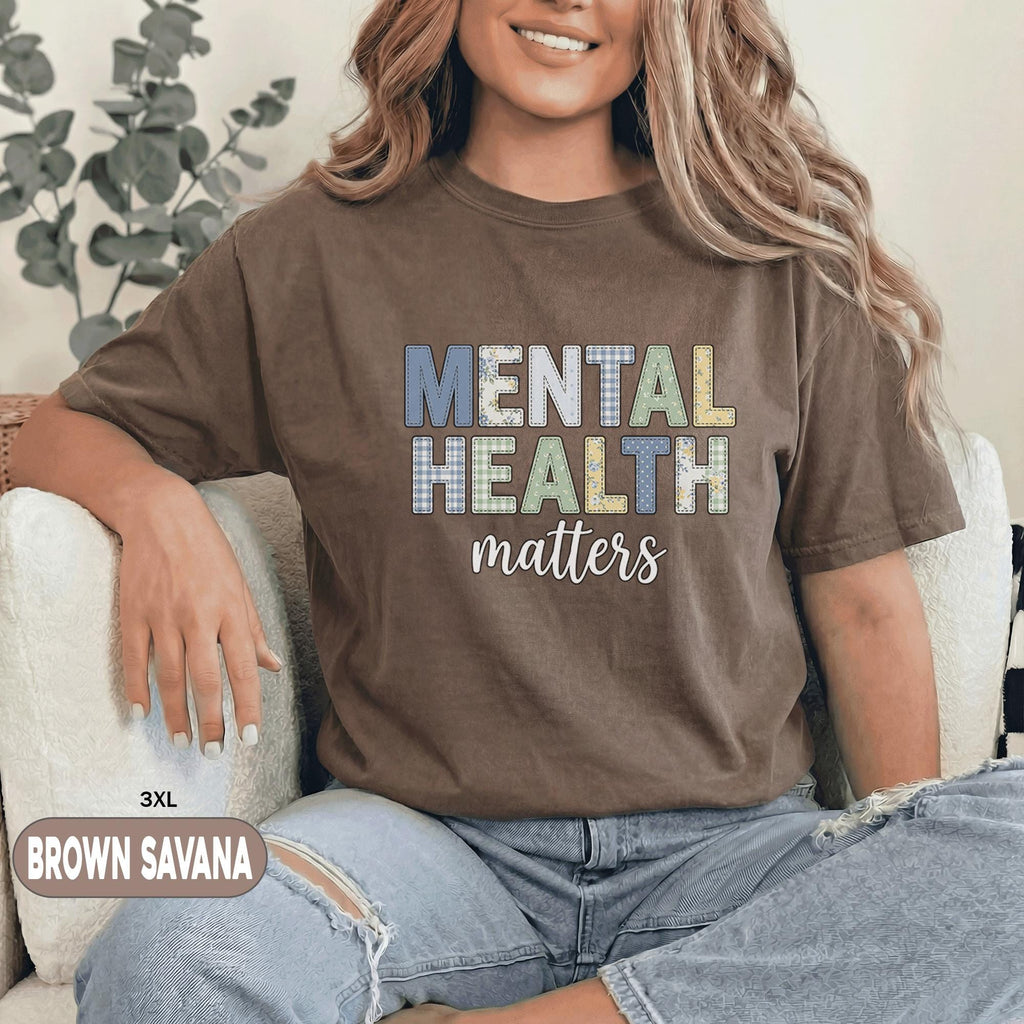 Mental Health Matters Shirt Vintage Patchwork Text Tee Inspirational Awareness Quote Gift Retro Style Unisex Mental Health Awareness T Shirt