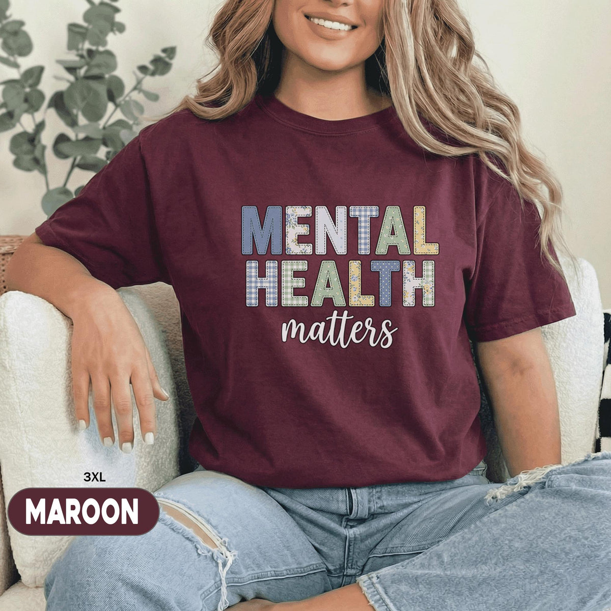 Mental Health Matters Shirt Vintage Patchwork Text Tee Inspirational Awareness Quote Gift Retro Style Unisex Mental Health Awareness T Shirt