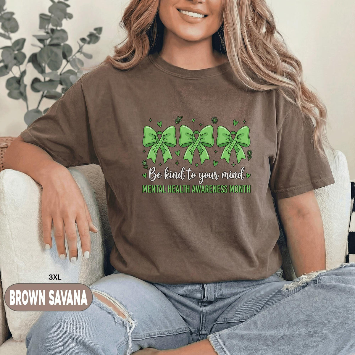 Be Kind To Your Mind Shirt Mental Health Awareness Month Green Ribbon Bow Tee Inspirational Self Care Gift Unisex Green T Shirt