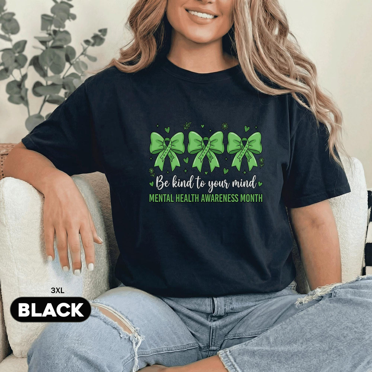 Be Kind To Your Mind Shirt Mental Health Awareness Month Green Ribbon Bow Tee Inspirational Self Care Gift Unisex Green T Shirt
