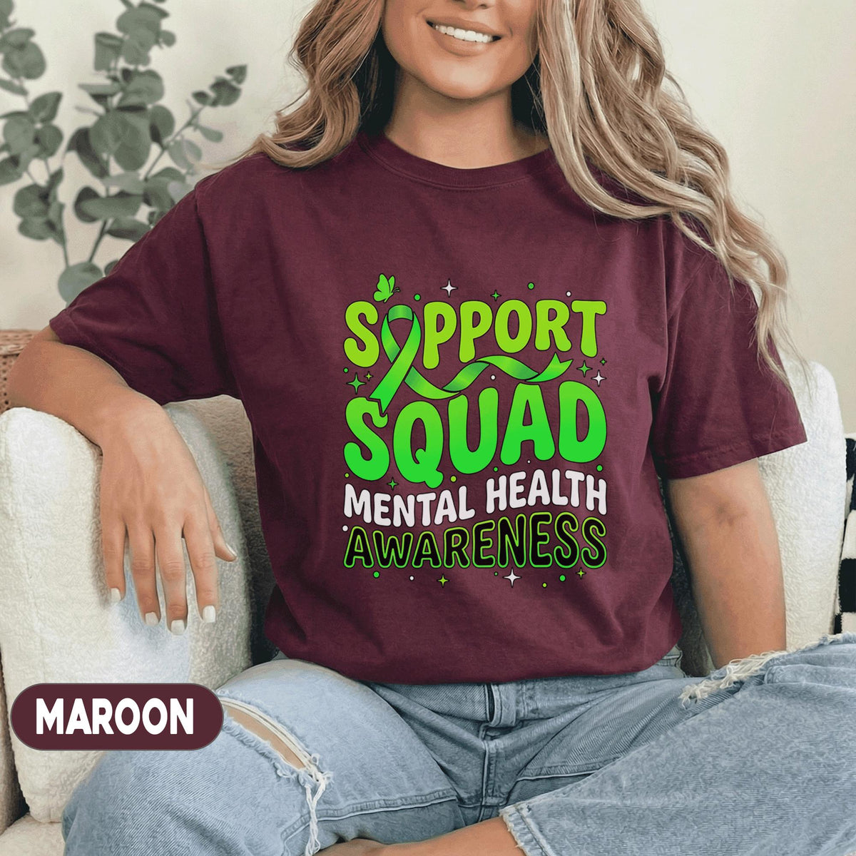 Support Squad Mental Health Awareness Shirt Green Ribbon Typography Tee Inspirational Support Group Gift Unisex Green T Shirt