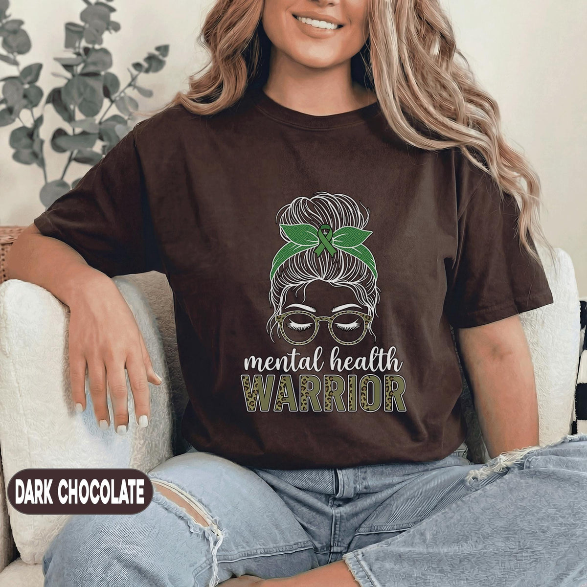 Mental Health Warrior Shirt Green Ribbon Messy Bun Glasses Strong Woman Awareness Tee Inspirational Gift Mental Health Awareness T Shirt
