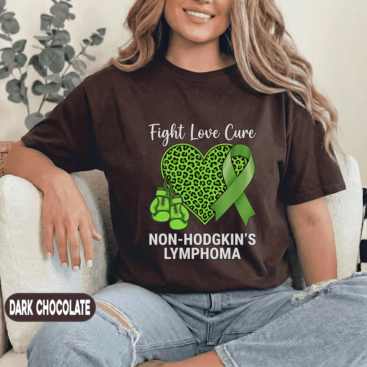 Non Hodgkins Lymphoma Shirt Fight Love Cure Green Ribbon Leopard Heart Boxing Gloves Awareness Support Gift Unisex Green T Shirt