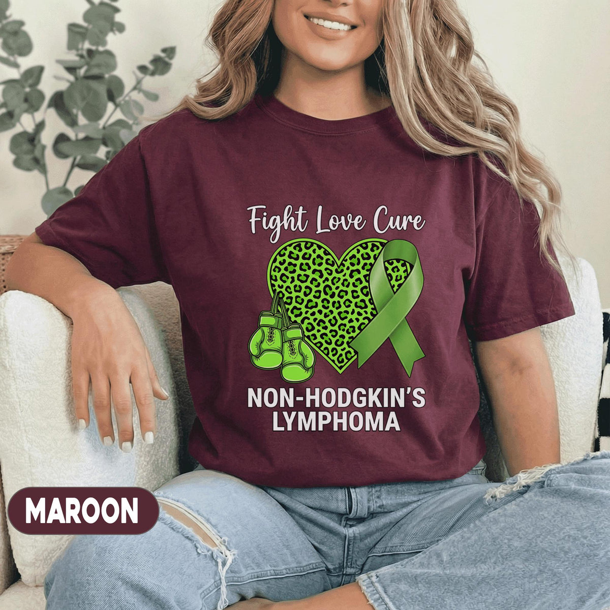 Non Hodgkins Lymphoma Shirt Fight Love Cure Green Ribbon Leopard Heart Boxing Gloves Awareness Support Gift Unisex Green T Shirt