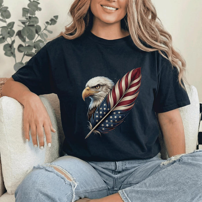 Patriotic Eagle Feather Shirt, American Flag Bald Eagle Tee