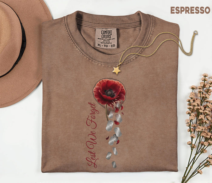 Lest We Forget Poppy Comfort Colors® Shirt, Memorial Day Tribute Tee