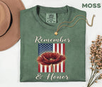 Remember and Honor Shirt, Memorial Day Poppy Tee, Patriotic American Flag Tee, Comfort Colors® Unisex Veterans Day Tribute Gift USA Pride