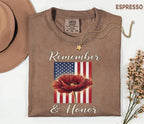 Remember and Honor Shirt, Memorial Day Poppy Tee, Patriotic American Flag Tee, Comfort Colors® Unisex Veterans Day Tribute Gift USA Pride