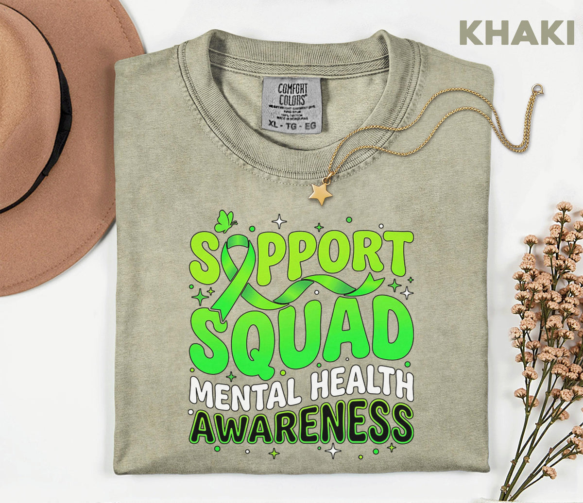Comfort Colors® Support Squad Mental Health Awareness Shirt Green Ribbon Tee Bold Typography Advocacy Gift Support Team Mental Health Shirt