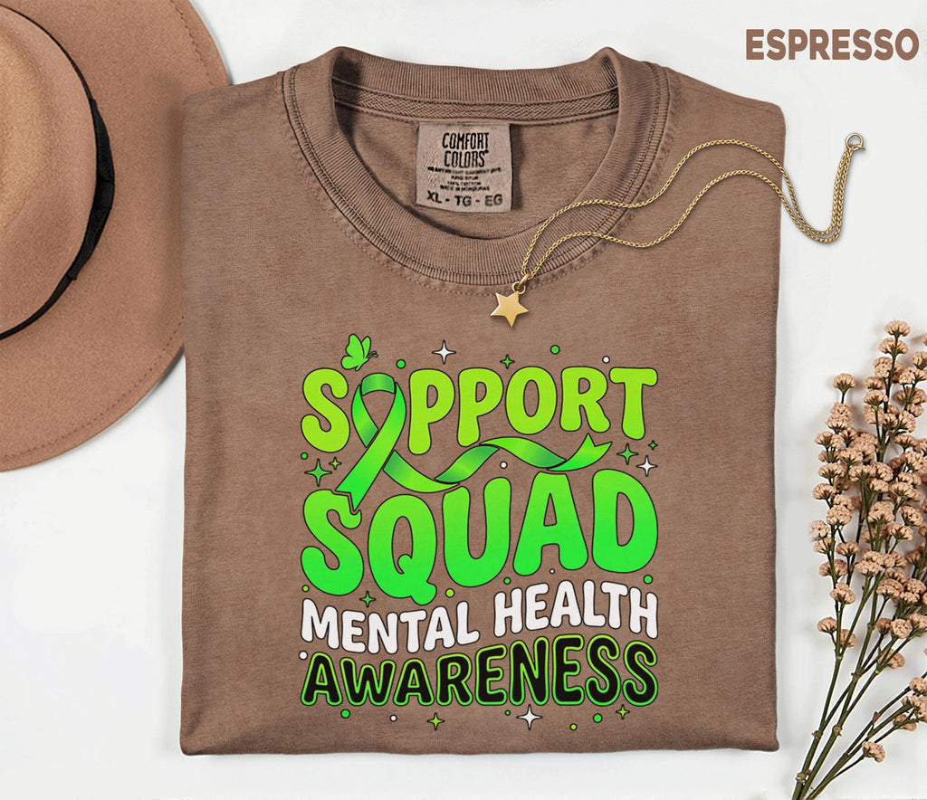 Comfort Colors® Support Squad Mental Health Awareness Shirt Green Ribbon Tee Bold Typography Advocacy Gift Support Team Mental Health Shirt