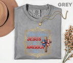 Comfort Colors® She Loves Jesus and America Too Shirt Patriotic Christian Cross Bow USA Tee Fourth of July Independence Day Gift 4th of July