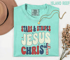 Comfort Colors Stars and Stripes Jesus Christ Shirt Patriotic Christian USA Cross Tee Fourth of July Independence Day Faith Gift 4th of July