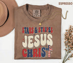 Comfort Colors Stars and Stripes Jesus Christ Shirt Patriotic Christian USA Cross Tee Fourth of July Independence Day Faith Gift 4th of July