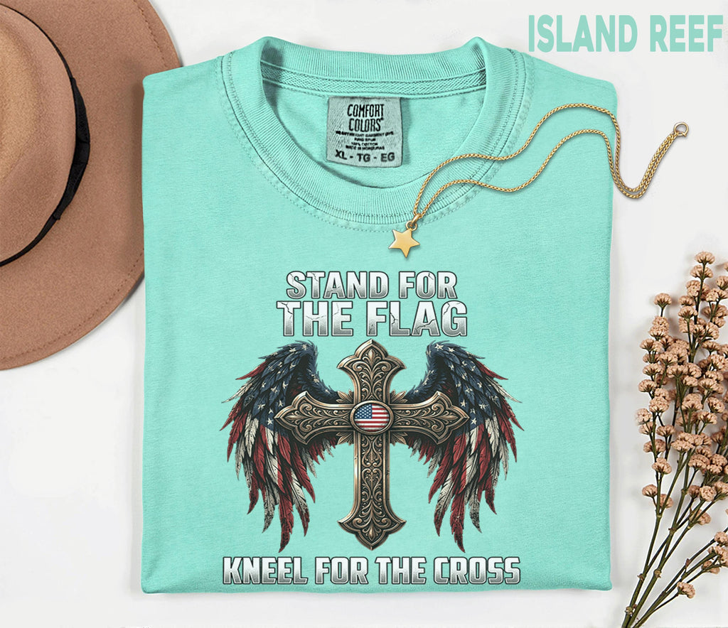 Comfort Colors® Stand For The Flag Kneel For The Cross Shirt Patriotic Christian Tee USA Faith Shirt American Religious Fourth of July 4th