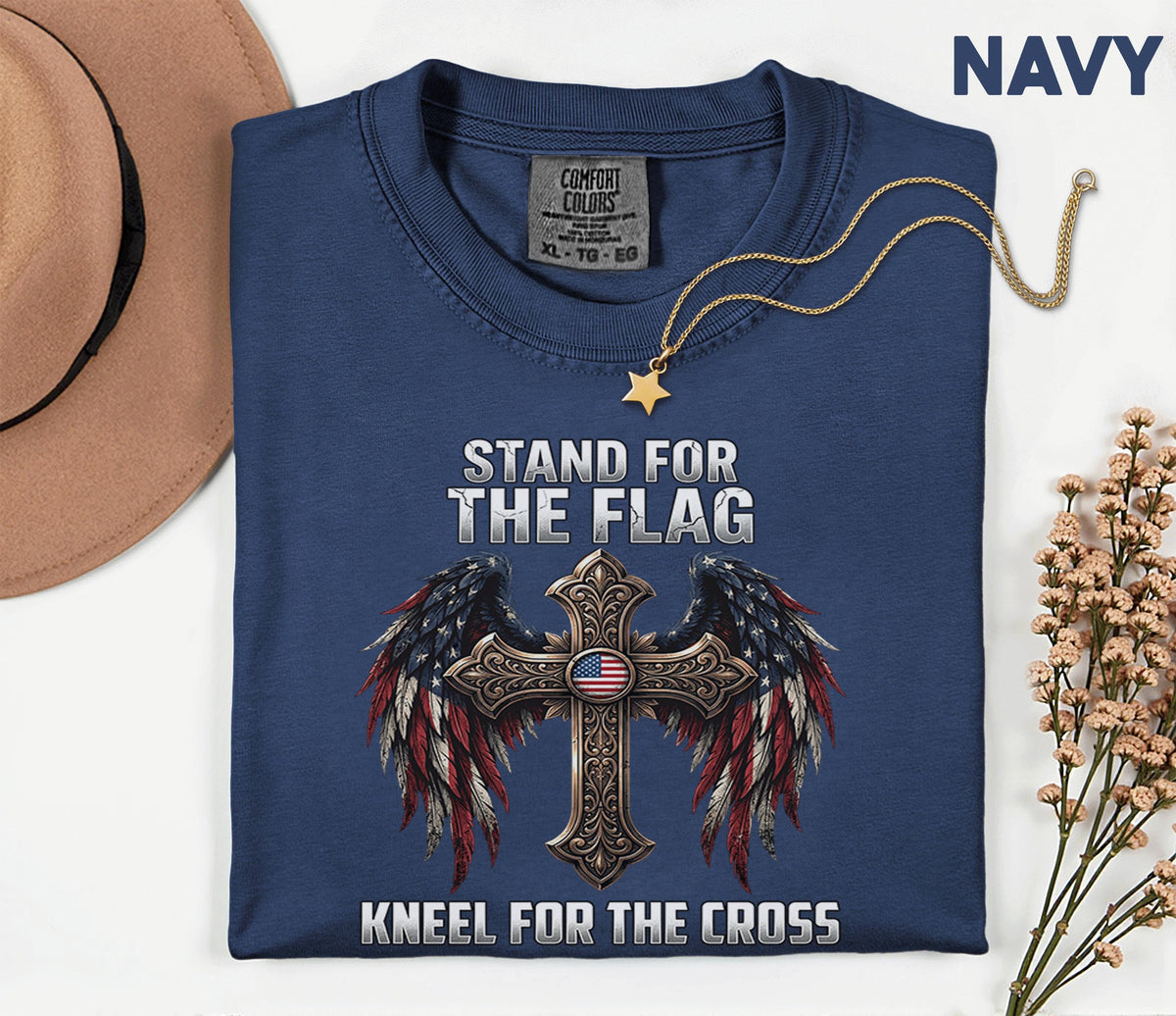 Comfort Colors® Stand For The Flag Kneel For The Cross Shirt Patriotic Christian Tee USA Faith Shirt American Religious Fourth of July 4th