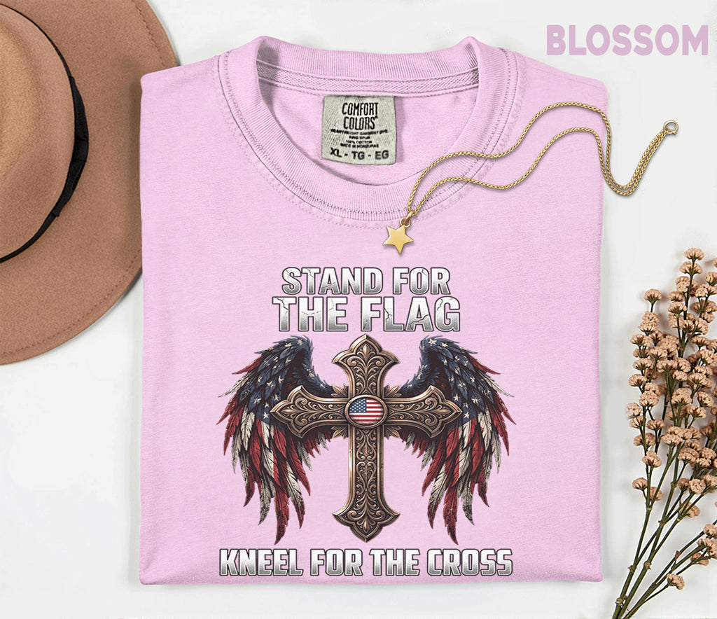 Comfort Colors® Stand For The Flag Kneel For The Cross Shirt Patriotic Christian Tee USA Faith Shirt American Religious Fourth of July 4th