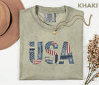Comfort Colors® USA Patchwork Denim Shirt Patriotic Distressed USA Tee Vintage American Shirt Fourth of July 4th Shirt Independence Day Gift