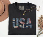 Comfort Colors® USA Patchwork Denim Shirt Patriotic Distressed USA Tee Vintage American Shirt Fourth of July 4th Shir...