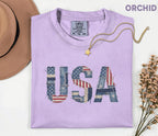 Comfort Colors® USA Patchwork Denim Shirt Patriotic Distressed USA Tee Vintage American Shirt Fourth of July 4th Shirt Independence Day Gift