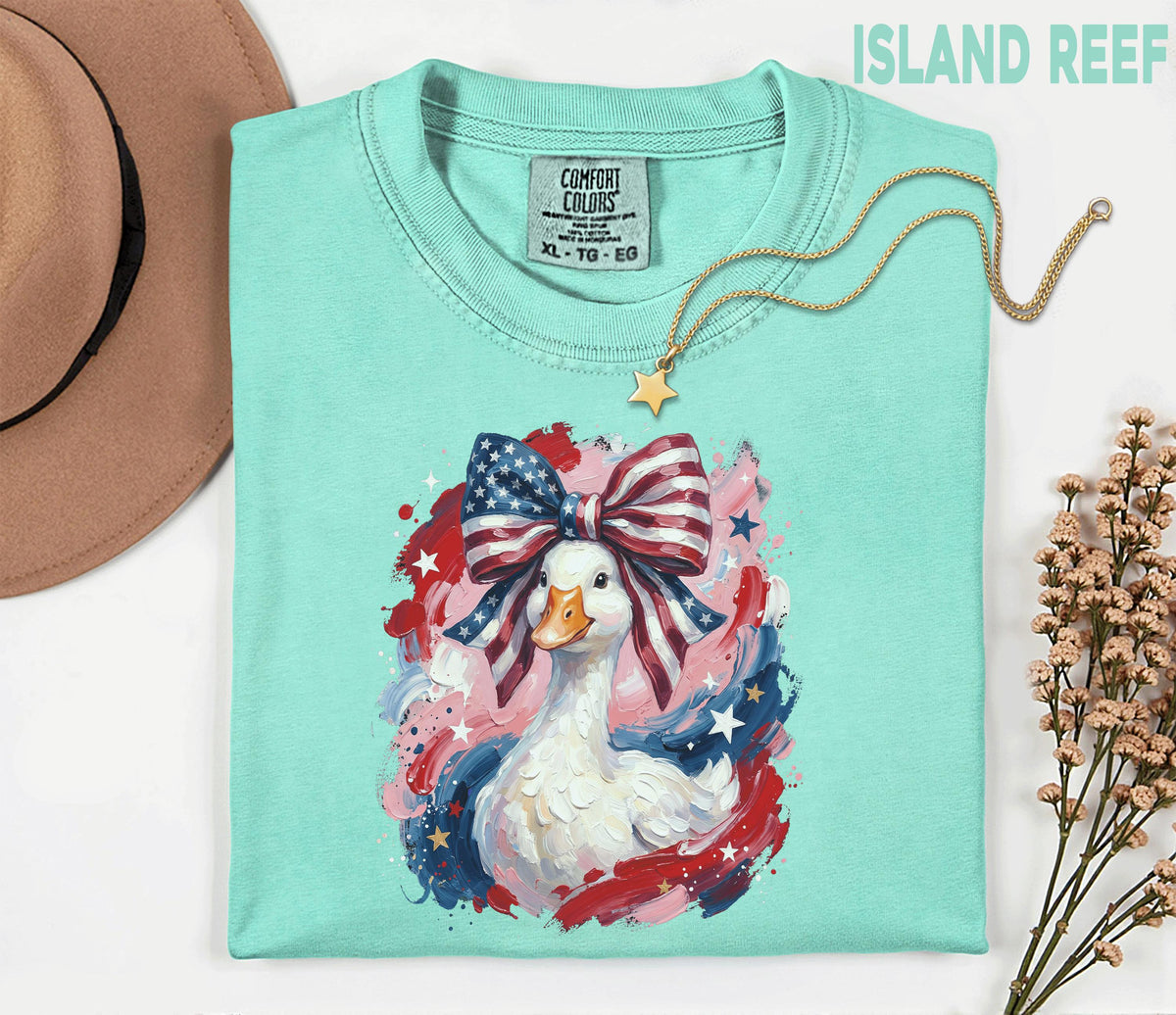 Comfort Colors® Patriotic Goose Shirt USA Flag Bow Duck Tee Fourth of July 4th Shirt Cute American Goose Independence Day Funny Animal Gift