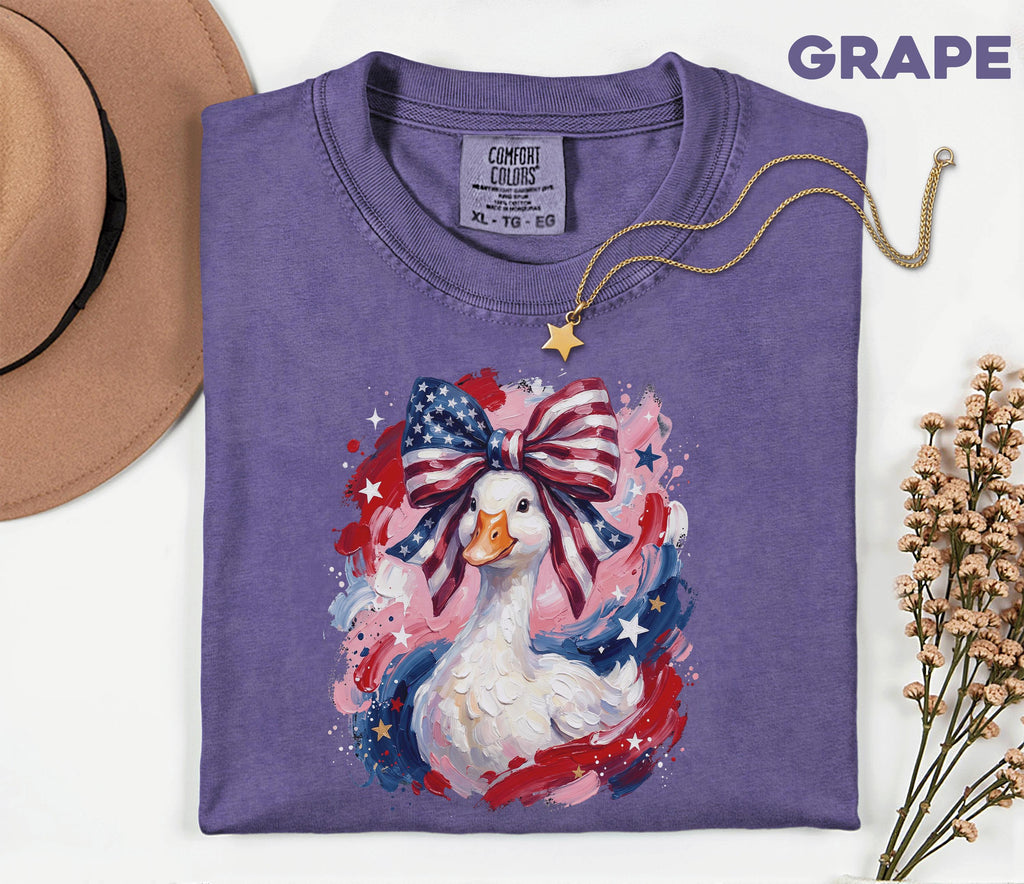 Comfort Colors® Patriotic Goose Shirt USA Flag Bow Duck Tee Fourth of July 4th Shirt Cute American Goose Independence Day Funny Animal Gift