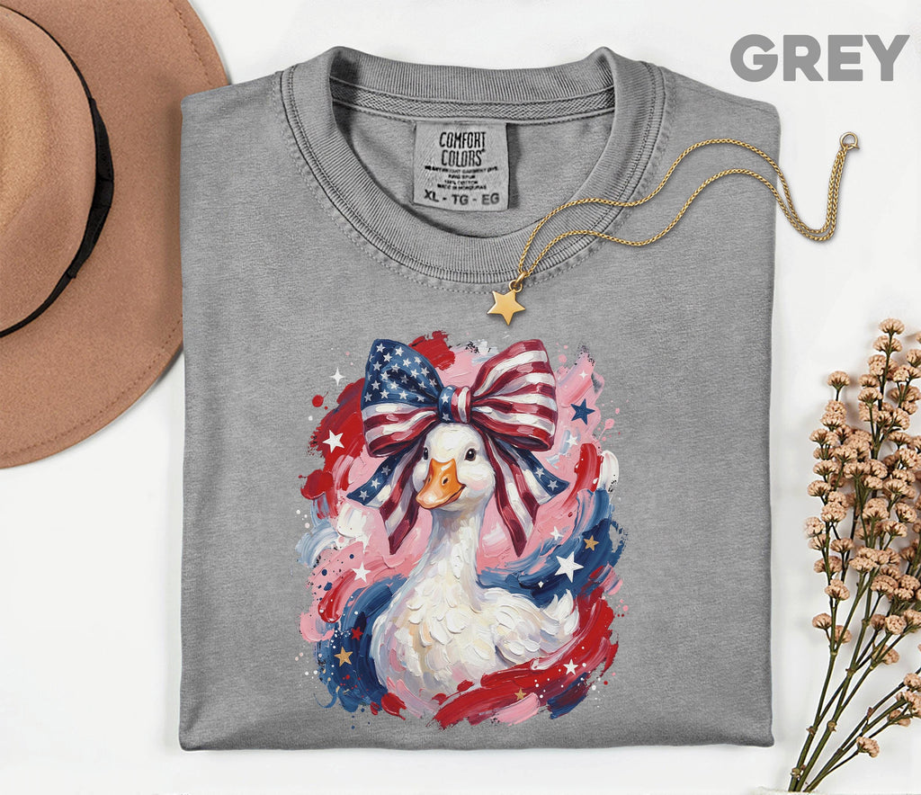 Comfort Colors® Patriotic Goose Shirt USA Flag Bow Duck Tee Fourth of July 4th Shirt Cute American Goose Independence Day Funny Animal Gift