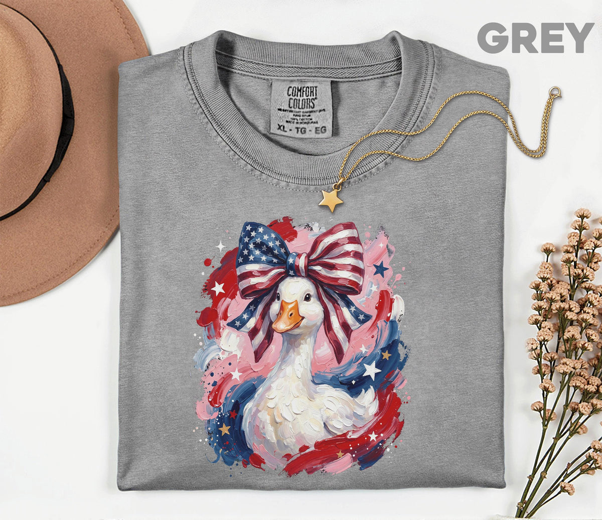 Comfort Colors® Patriotic Goose Shirt USA Flag Bow Duck Tee Fourth of July 4th Shirt Cute American Goose Independence Day Funny Animal Gift