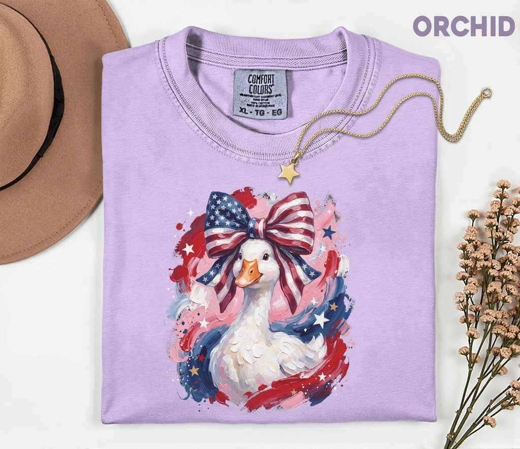 Comfort Colors® Patriotic Goose Shirt USA Flag Bow Duck Tee Fourth of July 4th Shirt Cute American Goose Independence Day Funny Animal Gift