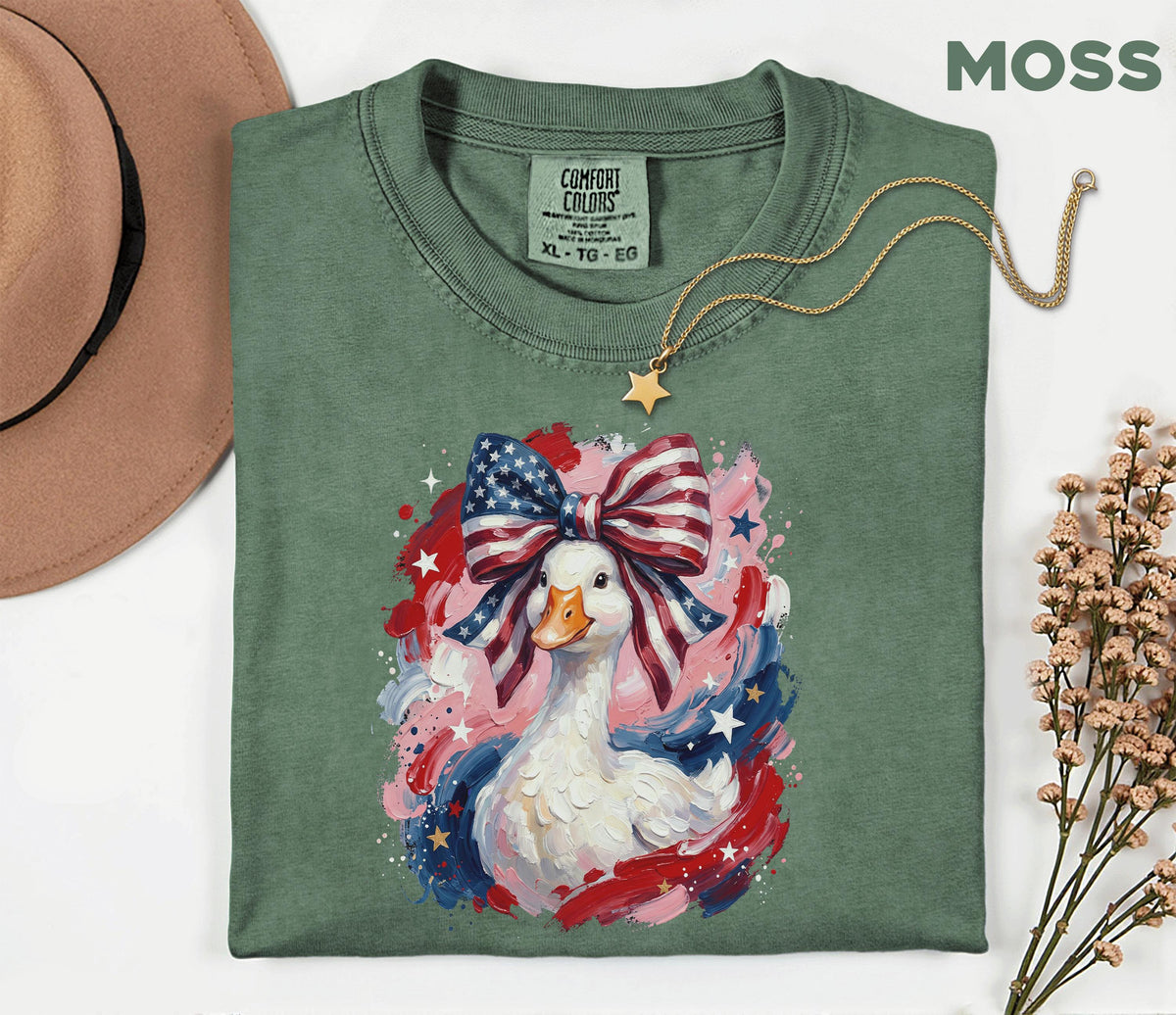 Comfort Colors® Patriotic Goose Shirt USA Flag Bow Duck Tee Fourth of July 4th Shirt Cute American Goose Independence Day Funny Animal Gift