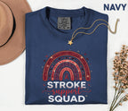 Stroke Awareness Support Squad Shirt, Comfort Colors® Stroke Awareness Tee, Caregiver Gift, Red Ribbon Rainbow Medical T-Shirt
