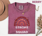 Stroke Awareness Support Squad Shirt, Comfort Colors® Stroke Awareness Tee, Caregiver Gift, Red Ribbon Rainbow Medical T-Shirt
