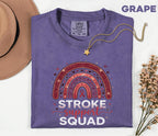 Stroke Awareness Support Squad Shirt, Comfort Colors® Stroke Awareness Tee, Caregiver Gift, Red Ribbon Rainbow Medical T-Shirt