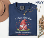 I Wear Red For Stroke Awareness Shirt, Comfort Colors Stroke Awareness Tee, Red Ribbon Gnome Support Gift, Faith Hope Love T-Shirt