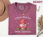 I Wear Red For Stroke Awareness Shirt, Comfort Colors Stroke Awareness Tee, Red Ribbon Gnome Support Gift, Faith Hope Love T-Shirt