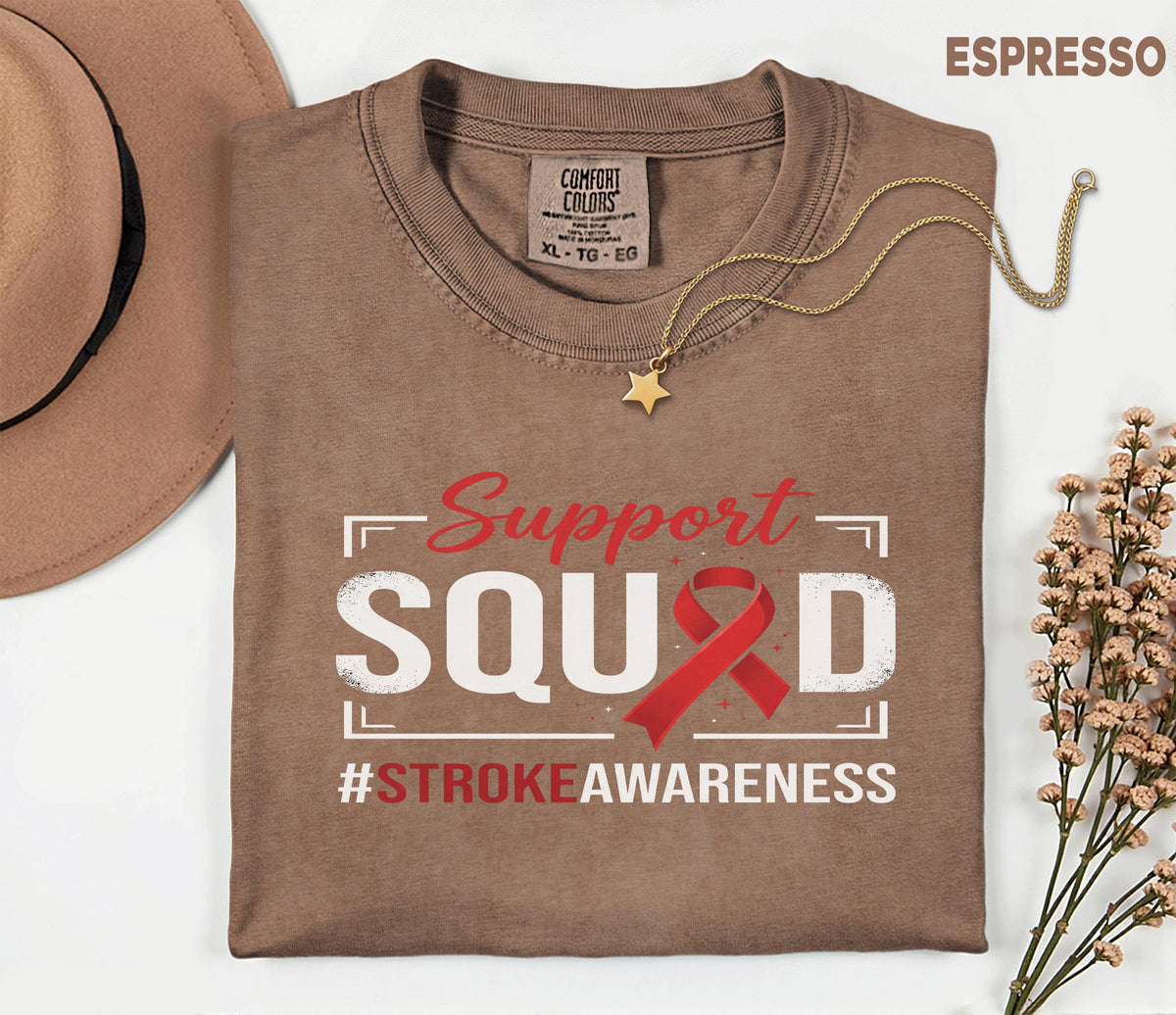 Support Squad Stroke Awareness Shirt, Comfort Colors Stroke Awareness Tee, Team Red Ribbon Caregiver Gift, Medical Support Unisex T-Shirt