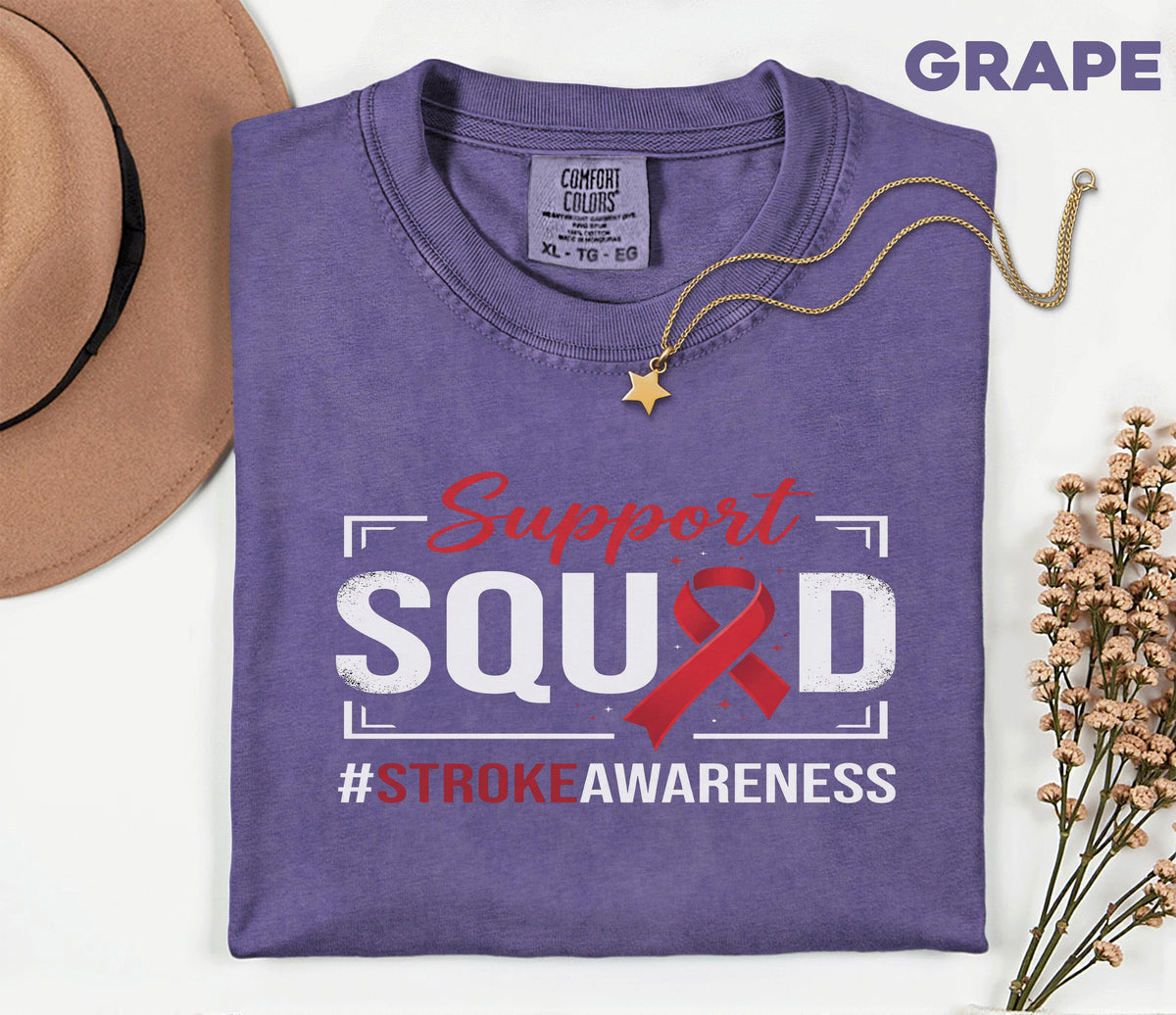 Support Squad Stroke Awareness Shirt, Comfort Colors Stroke Awareness Tee, Team Red Ribbon Caregiver Gift, Medical Support Unisex T-Shirt