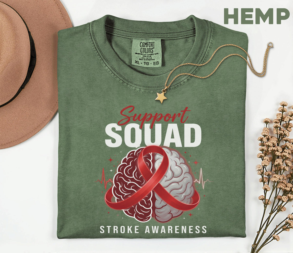 Support Squad Stroke Awareness Shirt, Comfort Colors Stroke Awareness Tee, Brain Ribbon Survivor Gift, Caregiver Medical Support T-Shirt