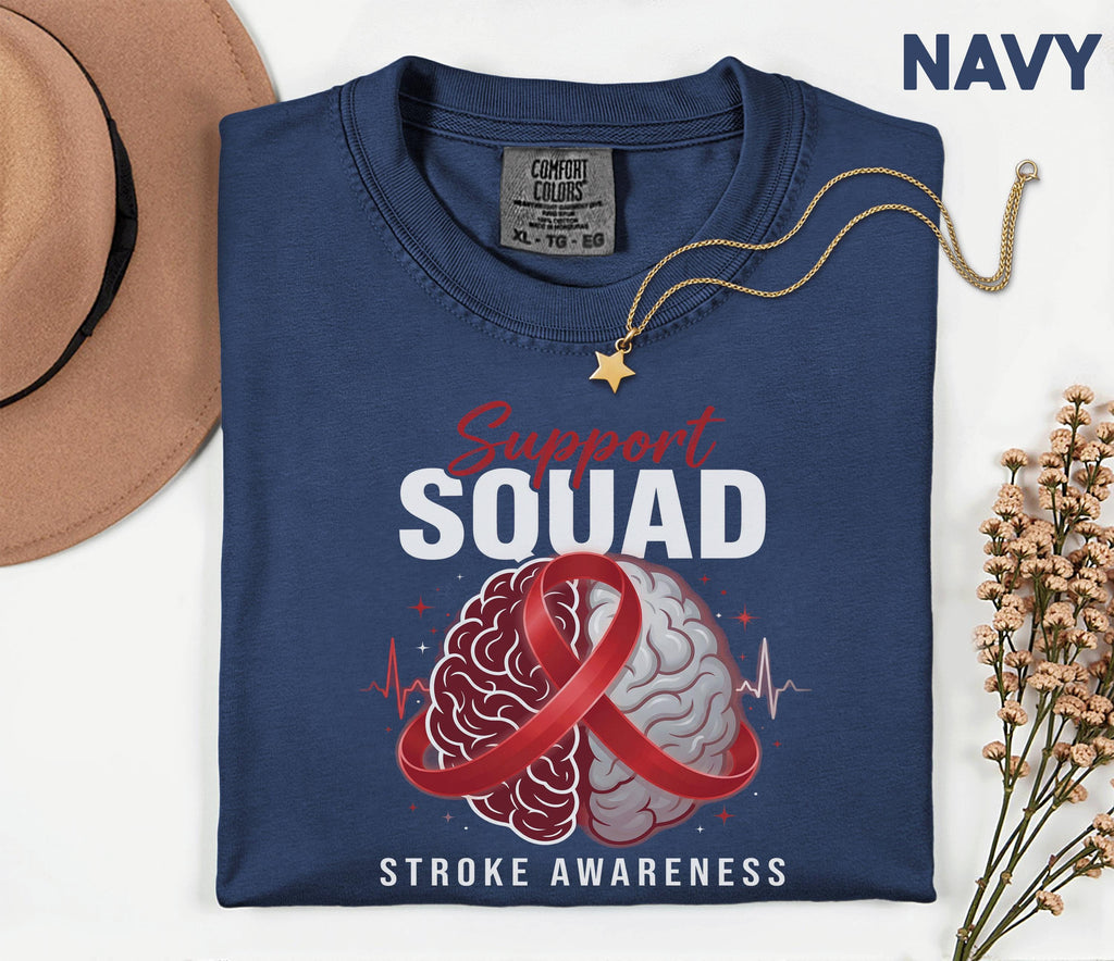 Support Squad Stroke Awareness Shirt, Comfort Colors Stroke Awareness Tee, Brain Ribbon Survivor Gift, Caregiver Medical Support T-Shirt