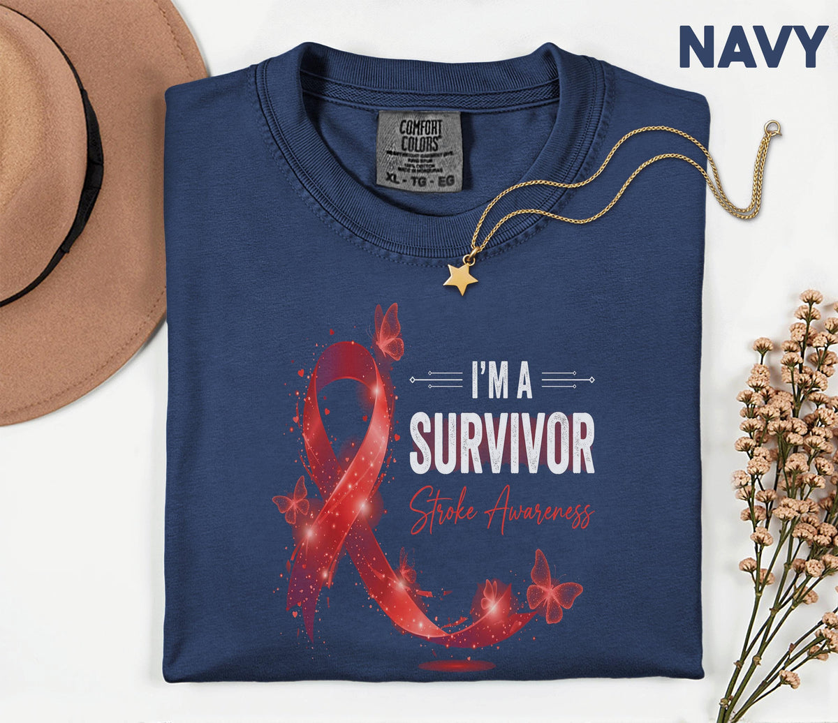 I’m A Survivor Stroke Awareness Shirt, Comfort Colors Stroke Awareness Tee, Red Ribbon Survivor Gift, Inspirational Medical Support T-Shirt
