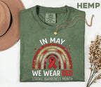 In May We Wear Red Stroke Awareness Shirt, Comfort Colors Stroke Awareness Tee, Red Ribbon Rainbow Medical Support Gift T-Shirt