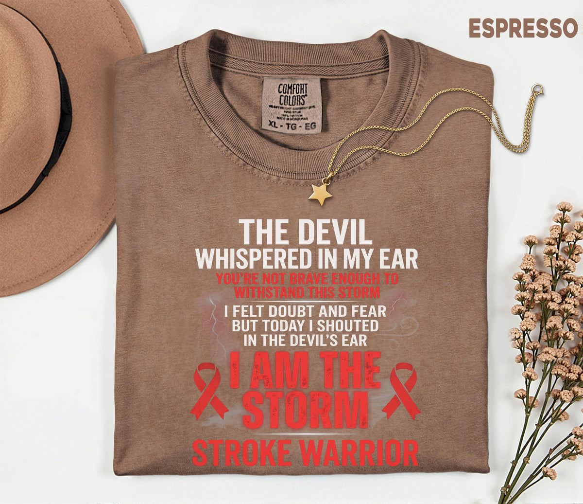 I Am The Storm Stroke Warrior Shirt, Comfort Colors Stroke Awareness Tee, Inspirational Survivor Gift, Red Ribbon Warrior T-Shirt
