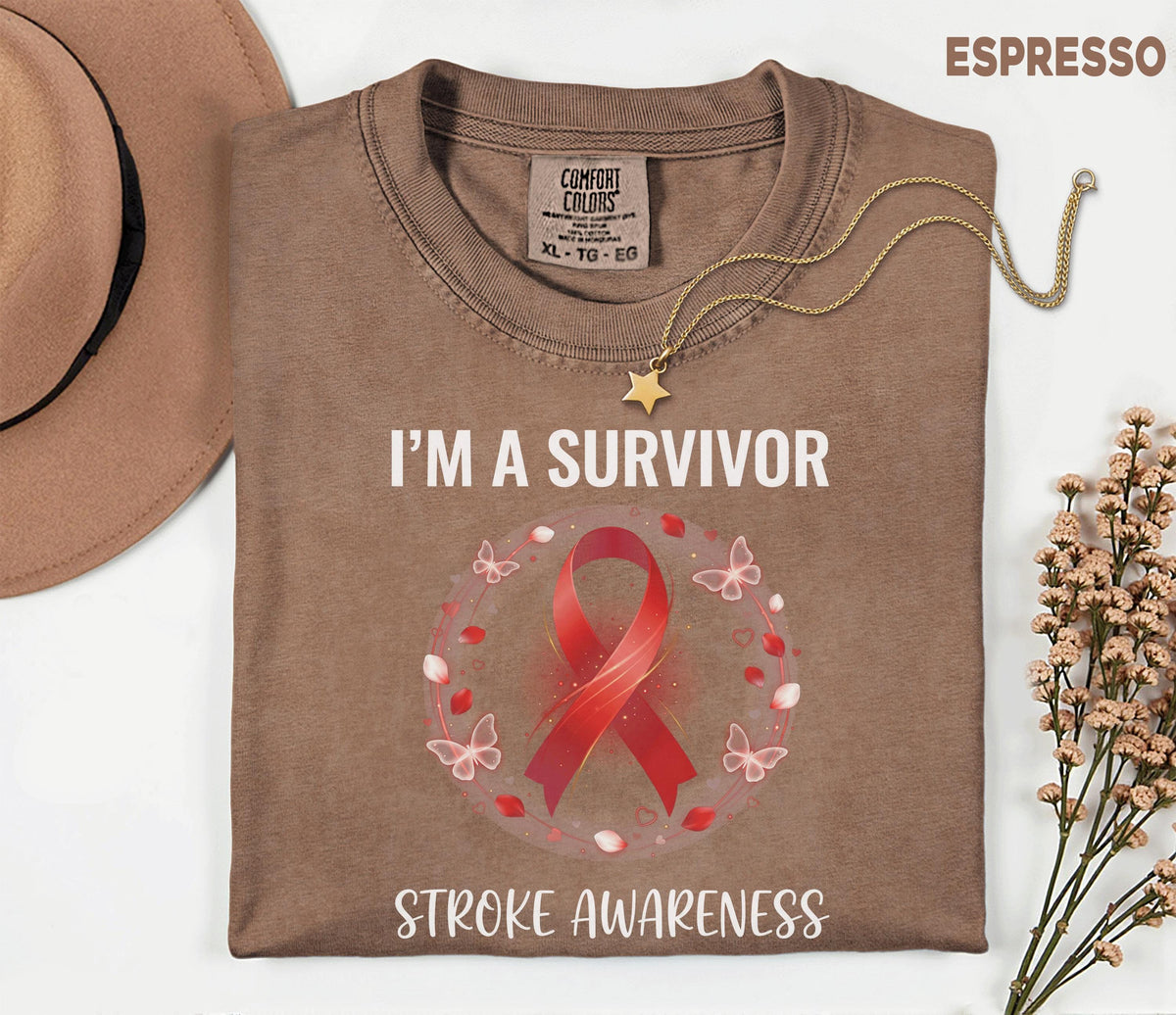 I'm A Survivor Stroke Awareness Shirt, Comfort Colors Stroke Awareness Tee, Red Ribbon Survivor Gift, Inspirational Warrior T-Shirt