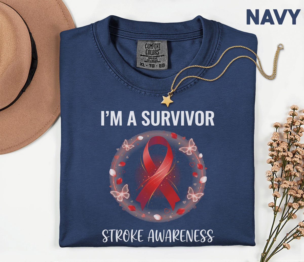 I'm A Survivor Stroke Awareness Shirt, Comfort Colors Stroke Awareness Tee, Red Ribbon Survivor Gift, Inspirational Warrior T-Shirt