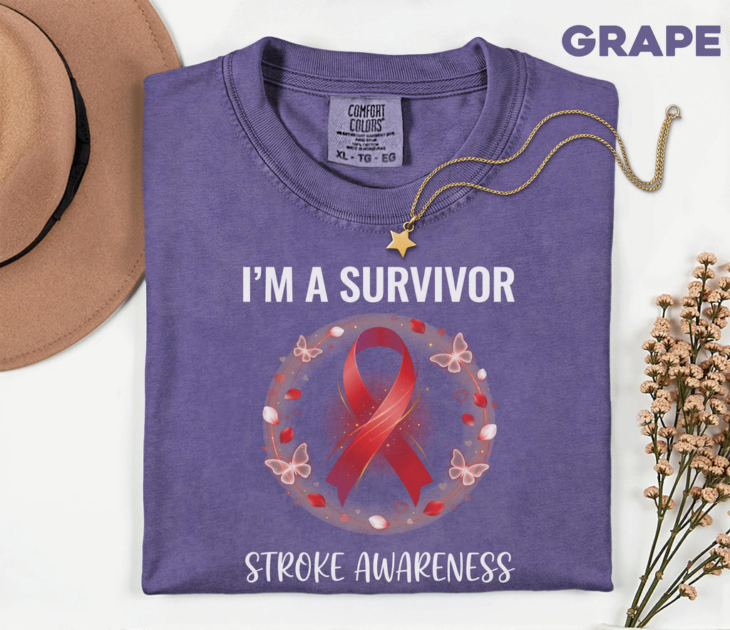 I'm A Survivor Stroke Awareness Shirt, Comfort Colors Stroke Awareness Tee, Red Ribbon Survivor Gift, Inspirational Warrior T-Shirt