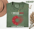 I Wear Red For Stroke Awareness Shirt, Comfort Colors Stroke Awareness Tee, Red Ribbon Floral Heart Support Gift T-Shirt